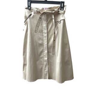 AXARA PARIS Beige‎ Cotton Blend Belted Midi Skirt Size 6